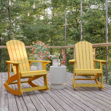 FLASH FURNITURE White Poly Resin Adirondack Rocking Chairs, 2PK JJ-C14705-YLW-2-GG